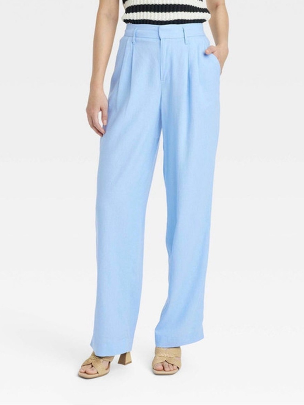 NWT Linen Light Blue Wide-Leg  Pants Size 10-12 real color on 1 picture